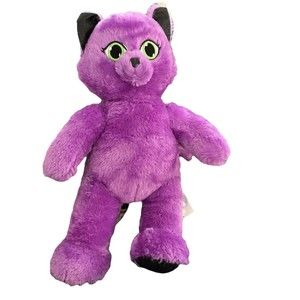 Build A Bear Purple Kitty Halloween 16" Plush Black glitter ears and feet